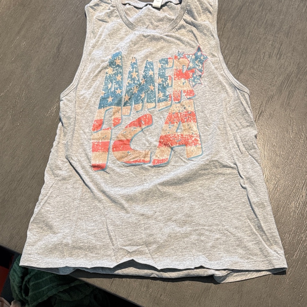 Bella Canvas Gray Tank Top with American Flag Design